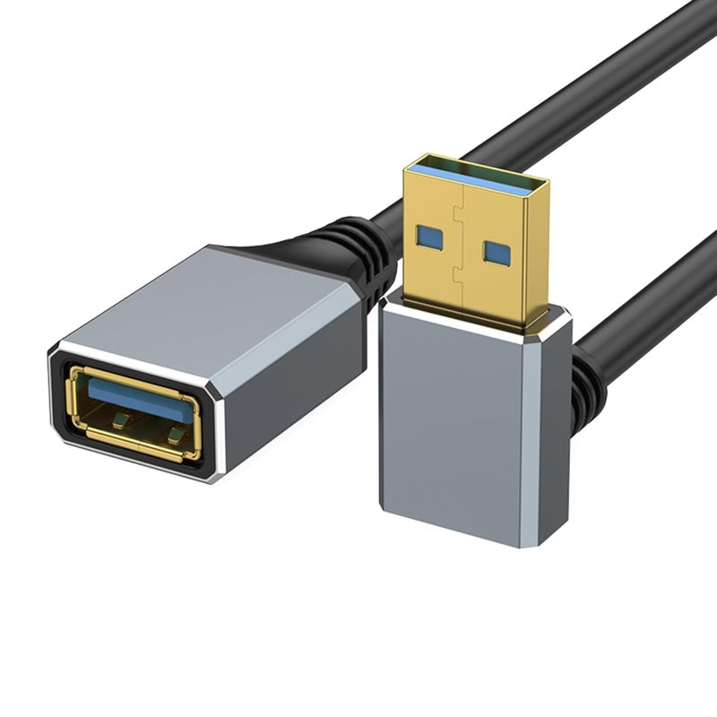 كابل تمديد USB 3.0 بموصلات زاوية قائمة، نقل بيانات بسرعة 5 جيجابت في الثانية للكاميرات والطابعات ولوحات المفاتيح ومشغلات الفلاش، سرعة نقل متوافقة مع الإصدارات السابقة للتحكم. - Image 1