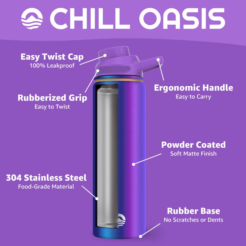 Chill Oasis Water Bottle | Compatible With Popular Flavor Cartridges | BPA Free, Leak Proof, Double-Walled Vacuum Insulated Stainless Steel, and Dishwasher Safe | Cold for 24 Hours (Aura, 22oz) - Image 3