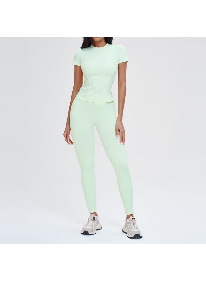 Seamless Sports Suit Round Neck Comfortable Fitness Yoga Set Outdoor Running Sports Fitness Clothing For Women 5081