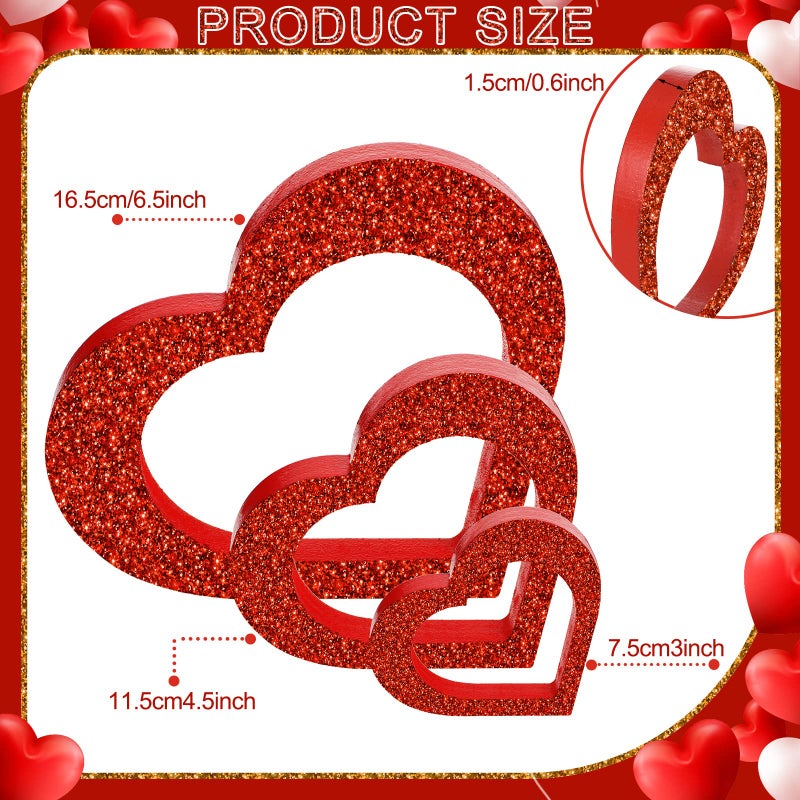 Marsui 3 Pcs Galentines Day Decorations Heart Wooden Sign Centerpiece for Table Valentines Day Gift Tabletop Sign Rustic Farmhouse Kitchen Tiered Tray Decor for Wedding Desk Mantel Office Shelf Home - Image 2