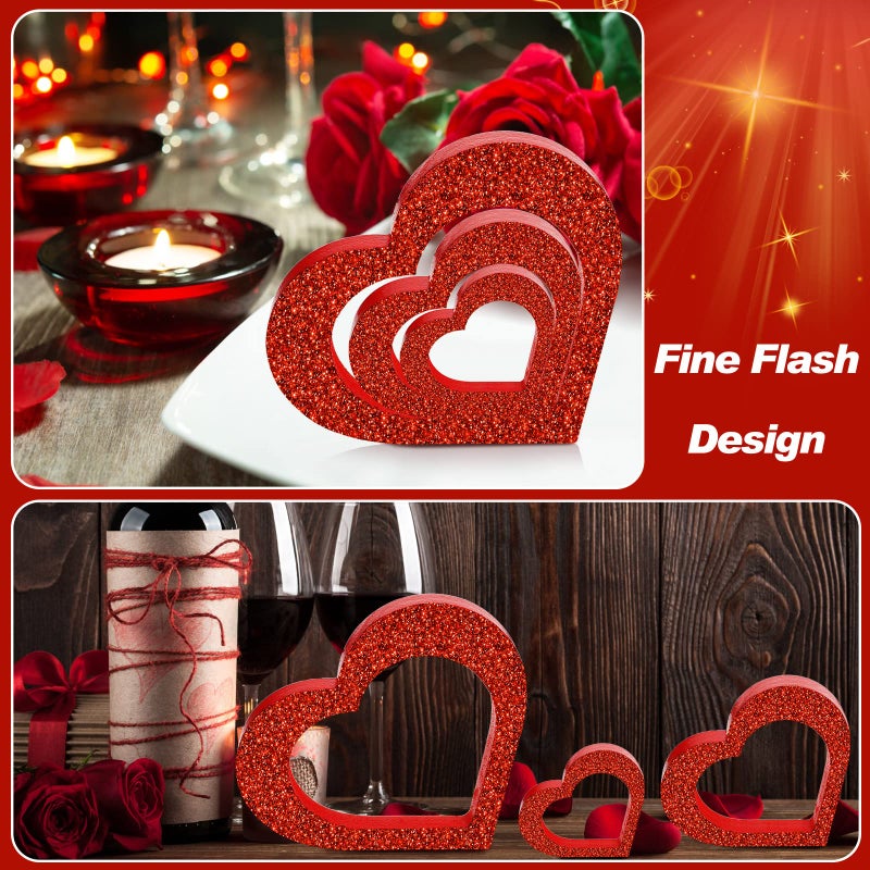 Marsui 3 Pcs Galentines Day Decorations Heart Wooden Sign Centerpiece for Table Valentines Day Gift Tabletop Sign Rustic Farmhouse Kitchen Tiered Tray Decor for Wedding Desk Mantel Office Shelf Home - Image 3