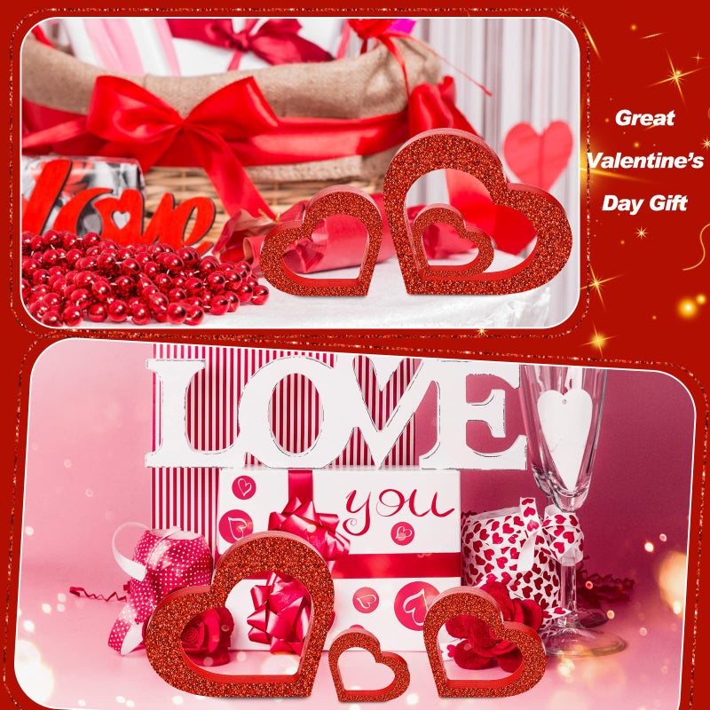 Marsui 3 Pcs Galentines Day Decorations Heart Wooden Sign Centerpiece for Table Valentines Day Gift Tabletop Sign Rustic Farmhouse Kitchen Tiered Tray Decor for Wedding Desk Mantel Office Shelf Home - Image 5