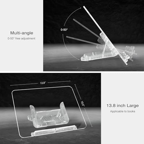 upergo Acrylic Book Stand, Angle Adjustable Book Display Stand,Foldable Cookbook Stand, Lightweight Book Holder for Magazines, Laptop, Recipe, Textbook - Image 5