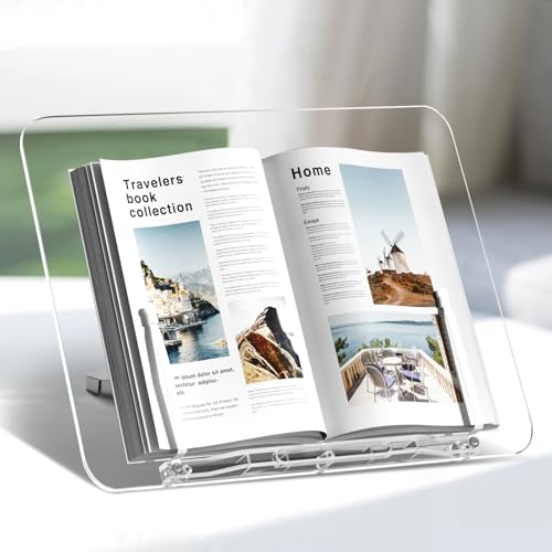 upergo Acrylic Book Stand, Angle Adjustable Book Display Stand,Foldable Cookbook Stand, Lightweight Book Holder for Magazines, Laptop, Recipe, Textbook - Image 1