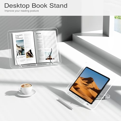 upergo Acrylic Book Stand, Angle Adjustable Book Display Stand,Foldable Cookbook Stand, Lightweight Book Holder for Magazines, Laptop, Recipe, Textbook - Image 2