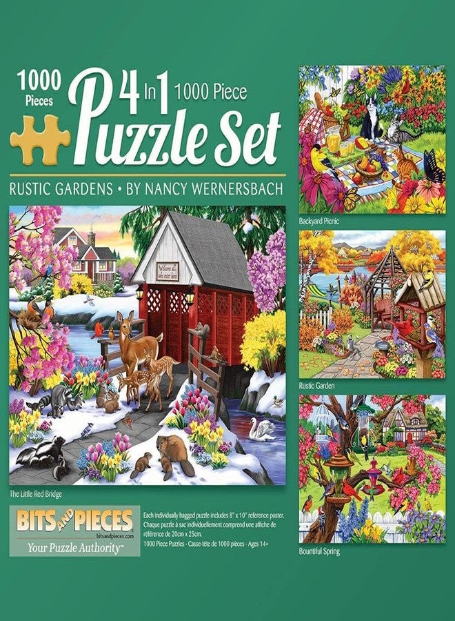 Bits and Pieces - 4-in-1 Multi-Pack - 1000 Piece Jigsaw Puzzles for Adults-Each Measures 20" x 27" (51cm x 69cm)-Rustic Garden by Artist Nancy Wernersbach - Image 1