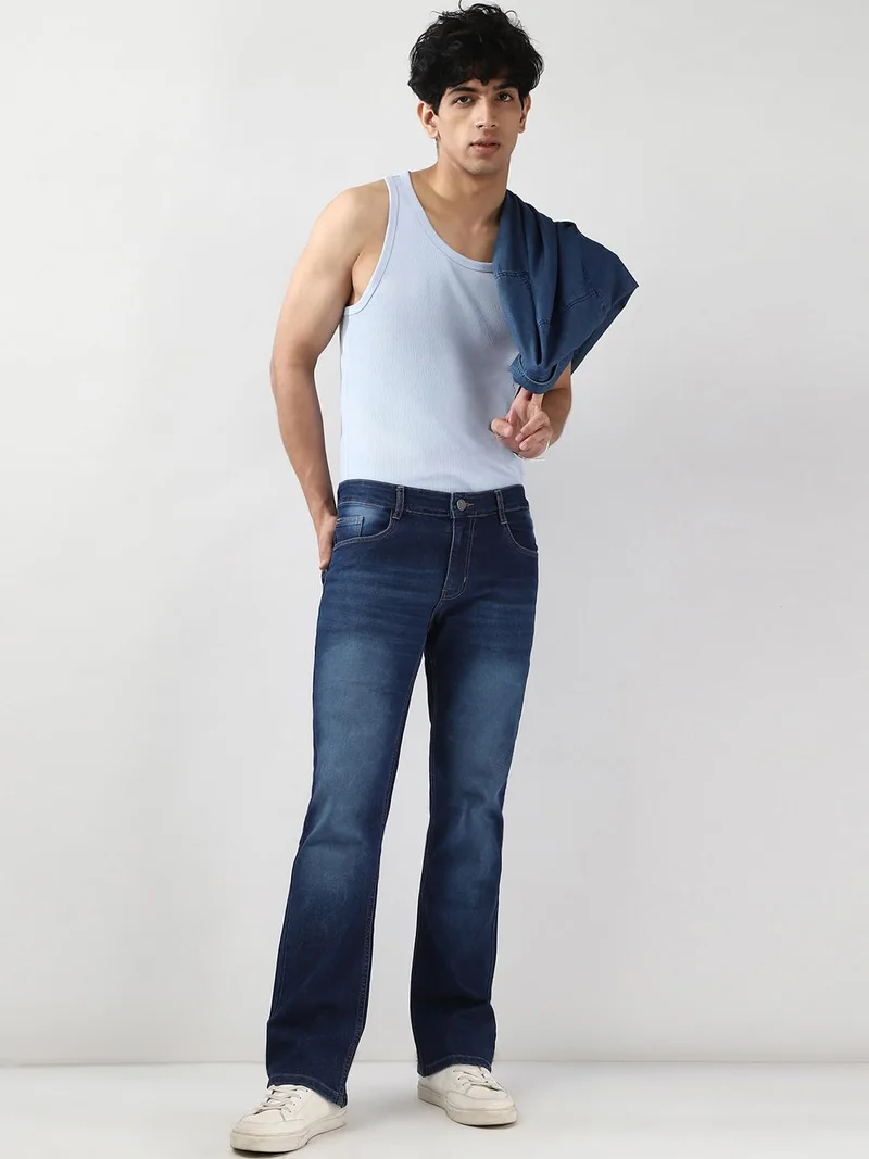 Urbano Fashion  Urbano Fashion Men's Blue Washed Bootcut Jeans Stretchable  | Best Price UAE