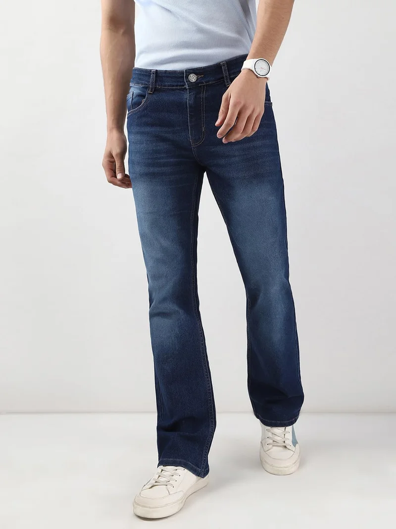 Urbano Fashion Men's Blue Washed Bootcut Jeans Stretchable