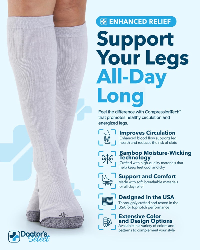 Doctor's Select Light Compression Socks for Men - 3 Pairs, Knee High Comfort and Support, 8-15 mmHg Compression Socks for Men 9-12, Black, Light Gray, Navy - Image 2