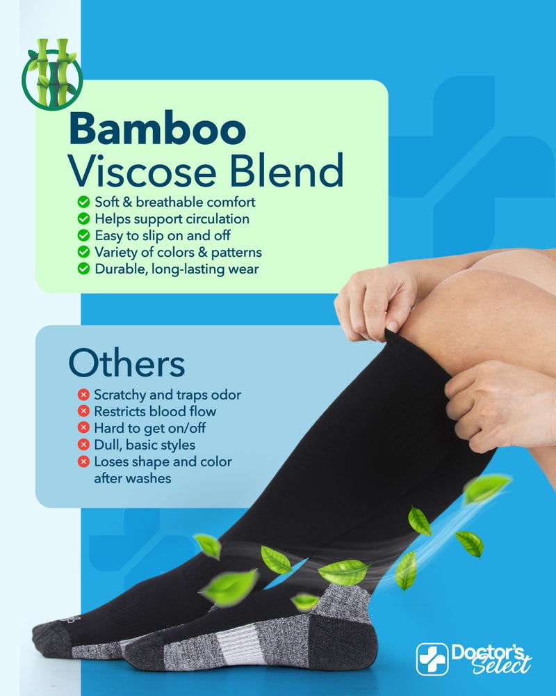 Doctor's Select Light Compression Socks for Men - 3 Pairs, Knee High Comfort and Support, 8-15 mmHg Compression Socks for Men 9-12, Black, Light Gray, Navy - Image 3