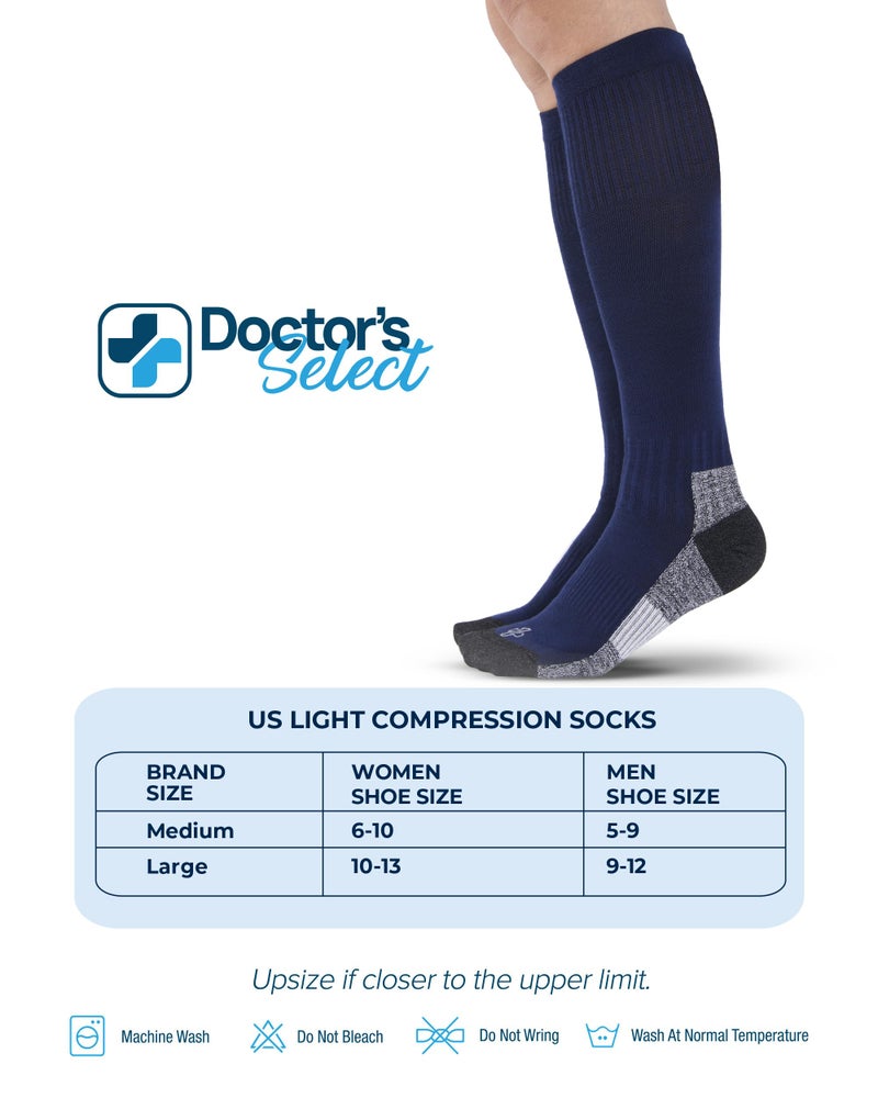 Doctor's Select Light Compression Socks for Men - 3 Pairs, Knee High Comfort and Support, 8-15 mmHg Compression Socks for Men 9-12, Black, Light Gray, Navy - Image 5