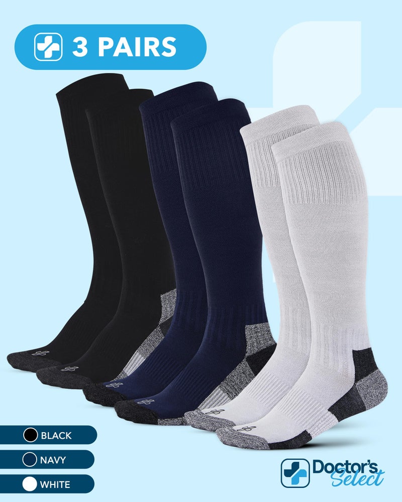 Doctor's Select Light Compression Socks for Men - 3 Pairs, Knee High Comfort and Support, 8-15 mmHg Compression Socks for Men 9-12, Black, Light Gray, Navy - Image 4