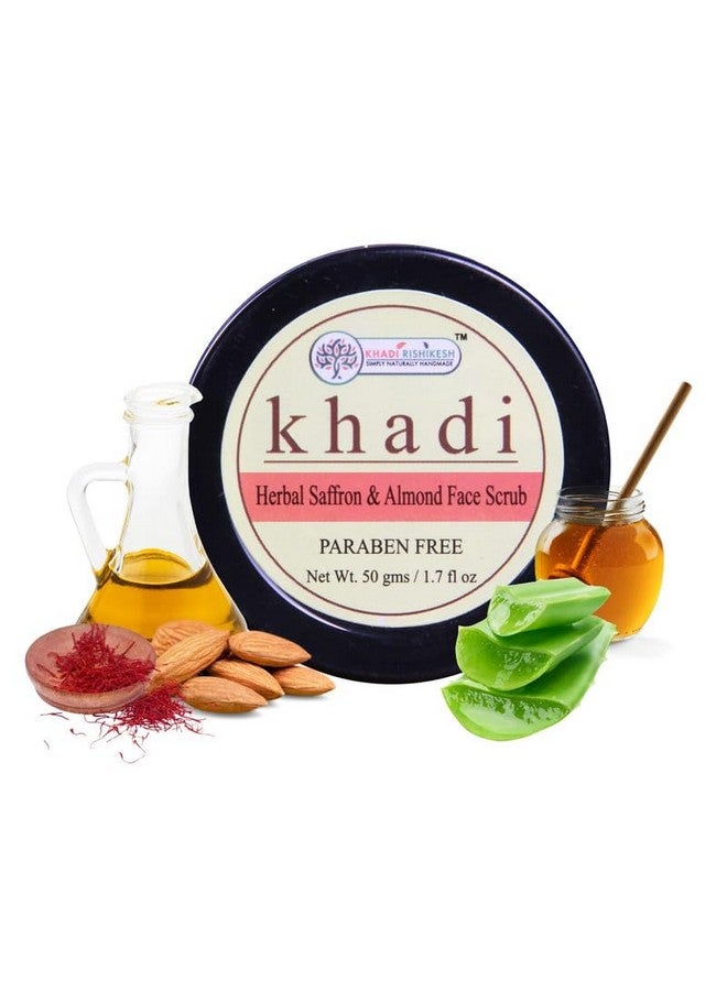 KHADI RISHIKESH Herbal Saffron Almond Face Scrub for Tan Removal | Reduce Blackhead & Whitehead Suitable for All Skin Types | Skin Lightening & Exfoliating Scrub for Women and Men | Paraben-Free, 50g - Image 3