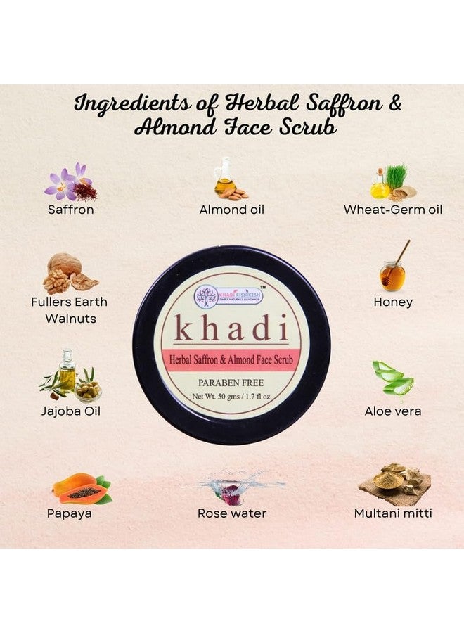 KHADI RISHIKESH Herbal Saffron Almond Face Scrub for Tan Removal | Reduce Blackhead & Whitehead Suitable for All Skin Types | Skin Lightening & Exfoliating Scrub for Women and Men | Paraben-Free, 50g - Image 4