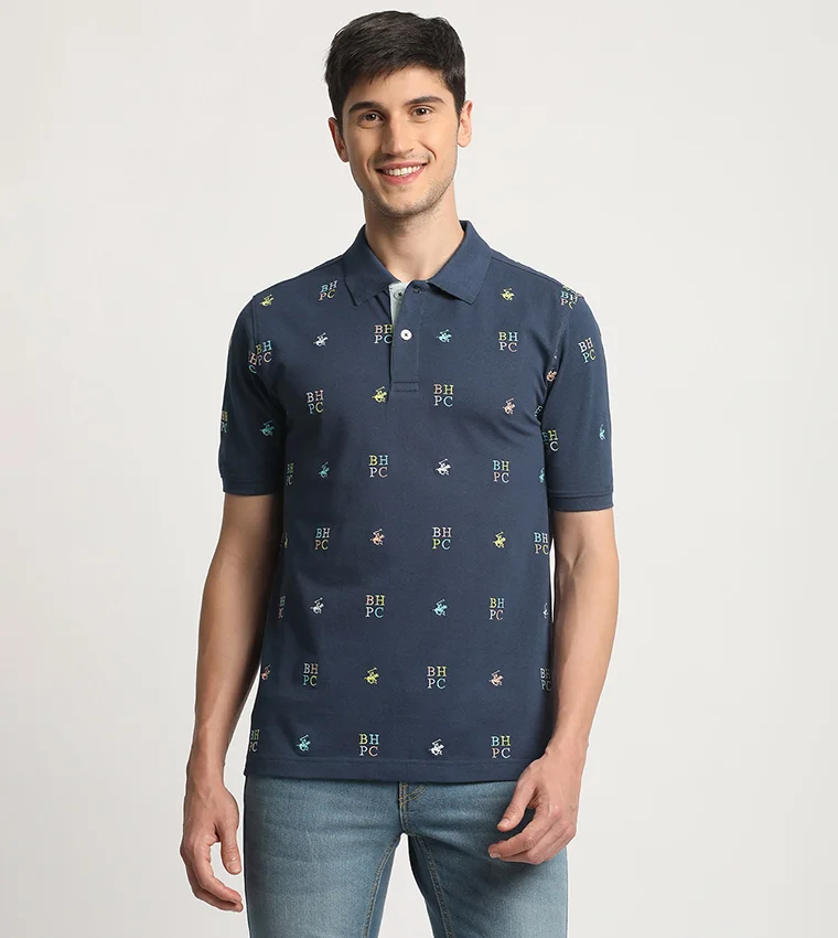 BEVERLY HILLS POLO CLUB All Over Logo Collared Short Sleeves Polo T-Shirt