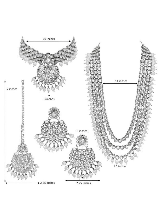 I Jewels I Jewels Traditional 18K Silver Plated Kundan & Pearl Studded Bridal Choker Necklace Jewellery Set With Earrings & Maang Tikka for Women (IJ325S)  - Image 4