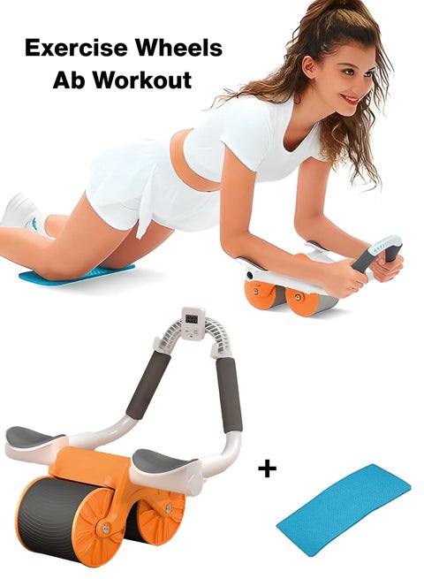Abs Exercise Wheel Roller Abdominal Exerciser with Elbow Support Adjustable Spring Non Slip Handles for Men and Women Core Strength Training Home Workouts Timer Automatic Rebound