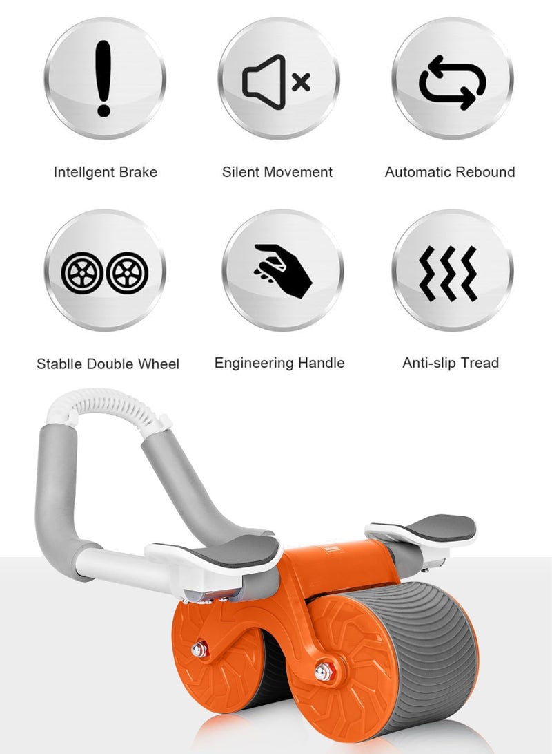 Abs Exercise Wheel Roller Abdominal Exerciser with Elbow Support Adjustable Spring Non Slip Handles for Men and Women Core Strength Training Home Workouts Timer Automatic Rebound