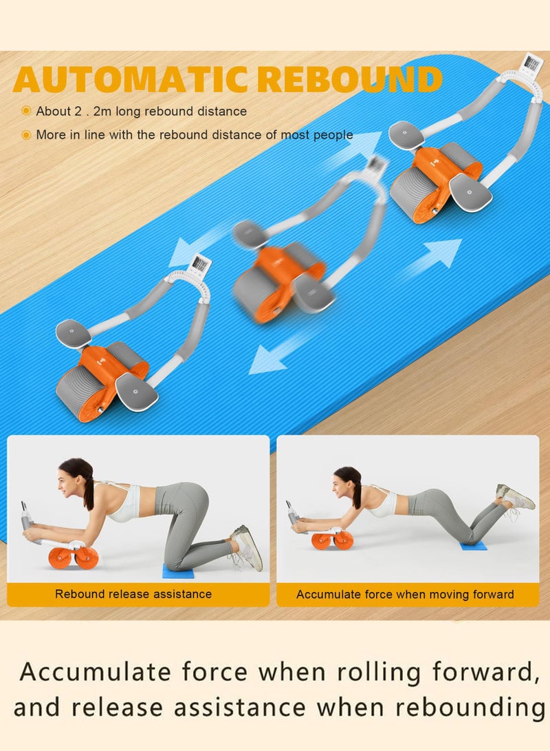 Abs Exercise Wheel Roller Abdominal Exerciser with Elbow Support Adjustable Spring Non Slip Handles for Men and Women Core Strength Training Home Workouts Timer Automatic Rebound