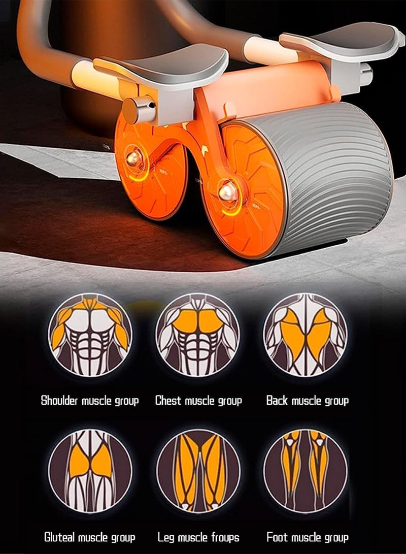 Abs Exercise Wheel Roller Abdominal Exerciser with Elbow Support Adjustable Spring Non Slip Handles for Men and Women Core Strength Training Home Workouts Timer Automatic Rebound