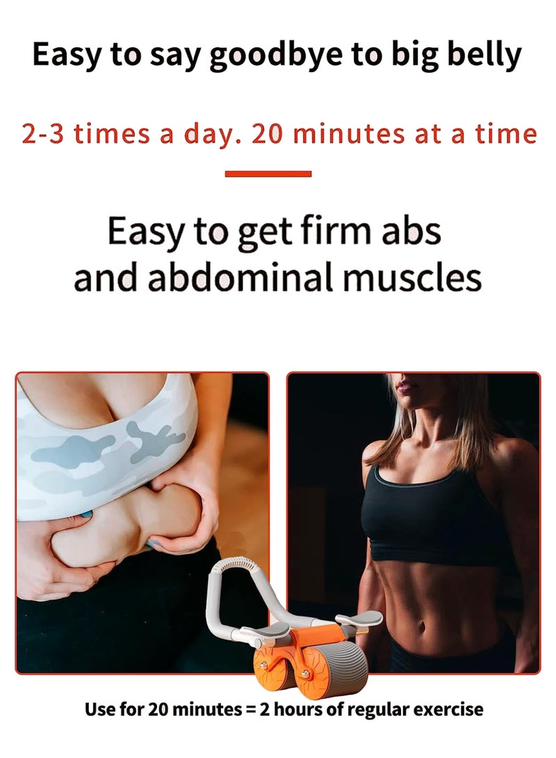 Abs Exercise Wheel Roller Abdominal Exerciser with Elbow Support Adjustable Spring Non Slip Handles for Men and Women Core Strength Training Home Workouts Timer Automatic Rebound