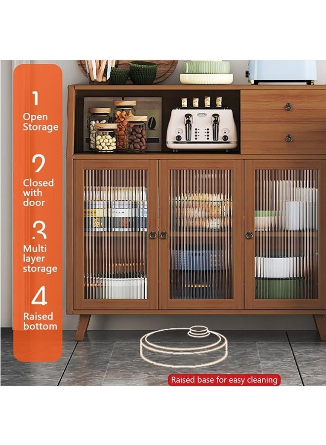 JCB CHIC Kitchen Cabinet, Bamboo Wood Storage Cabinet with Drawer  Clear Doors for Microwave Oven, Tableware and Kitchen Utensils, Vintage Sideboard Cabinet for Living Room Dining Room Kitchen - Image 3