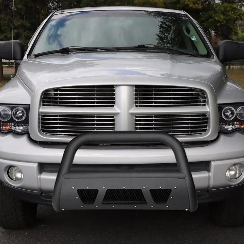 TLAPS 7422446149151 Compatible with 20022005 Dodge Ram 150020062008 1500 Mega Extended Crew Cab 20032009 2500 3500 Matte Black Studded Mesh Style Bull Bar Guard with Skid Plate