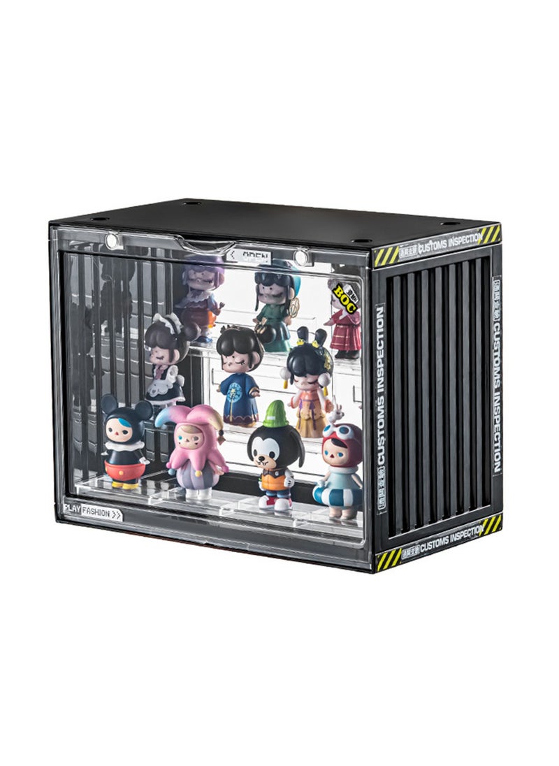 Hihonor - Acrylic Display Case Stand for Figures Unique Design 3 Tier Display Box for Collectibles Stackable Dustproof Clear Display Stand for Pop Mart Action Figures（Black） - Image 1