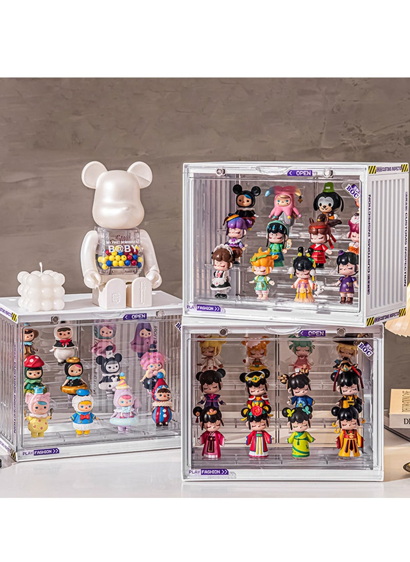 Hihonor - Acrylic Display Case Stand for Figures Unique Design 3 Tier Display Box for Collectibles Stackable Dustproof Clear Display Stand for Pop Mart Action Figures（Black） - Image 1