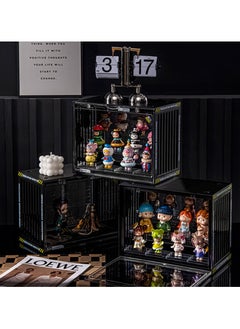 Hihonor Acrylic Display Case Stand for Figures Unique Design 3 Tier Display Box for Collectibles Stackable Dustproof Clear Display Stand for Pop Mart Action Figures（Black）  - Image 2