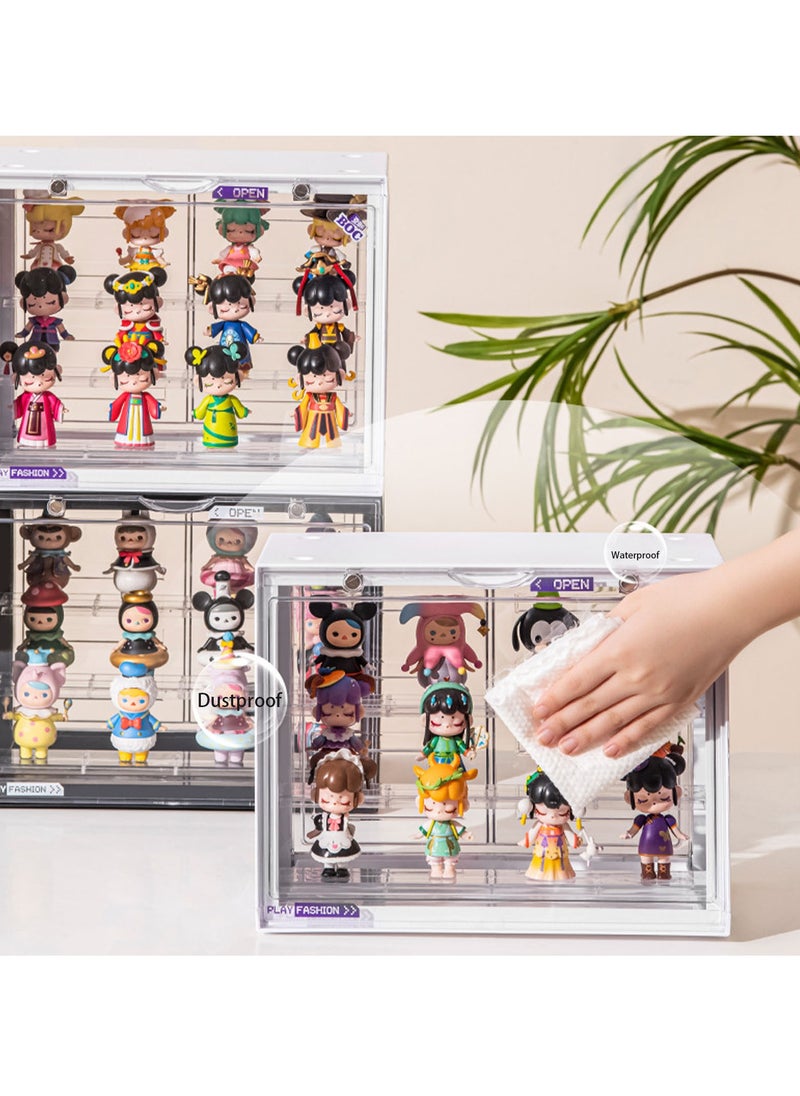 Hihonor - Acrylic Display Case Stand for Figures Unique Design 3 Tier Display Box for Collectibles Stackable Dustproof Clear Display Stand for Pop Mart Action Figures（Black） - Image 1