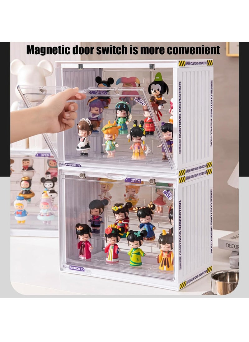 Hihonor - Acrylic Display Case Stand for Figures Unique Design 3 Tier Display Box for Collectibles Stackable Dustproof Clear Display Stand for Pop Mart Action Figures（Black） - Image 1
