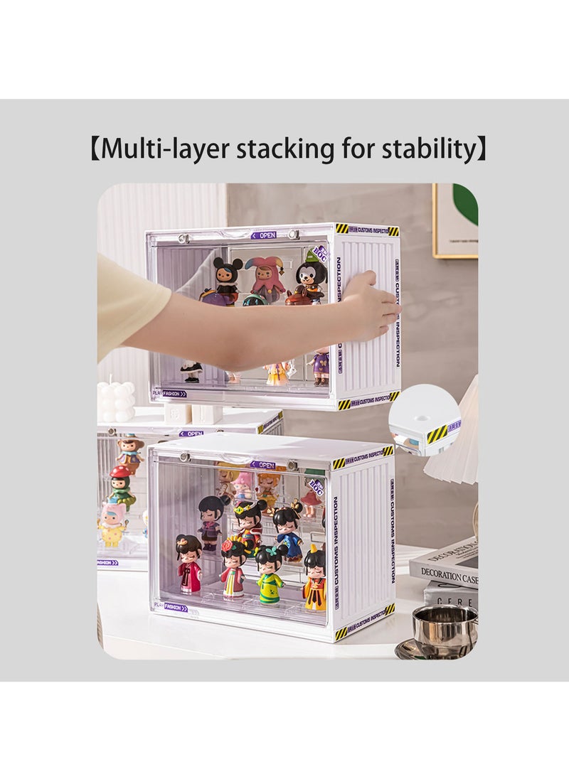 Hihonor - Acrylic Display Case Stand for Figures Unique Design 3 Tier Display Box for Collectibles Stackable Dustproof Clear Display Stand for Pop Mart Action Figures（Black） - Image 1
