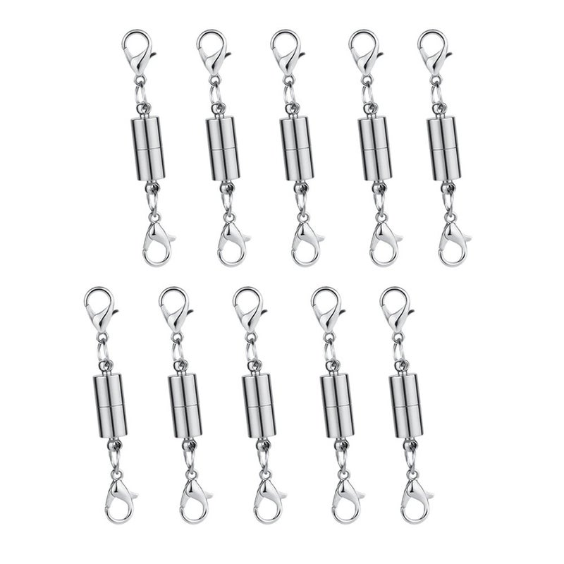 Dsmile Pack of 10pcs Silver Color Cylindrical Bilateral Magnetic Lobster Clasp for Jewelry Necklace Bracelet