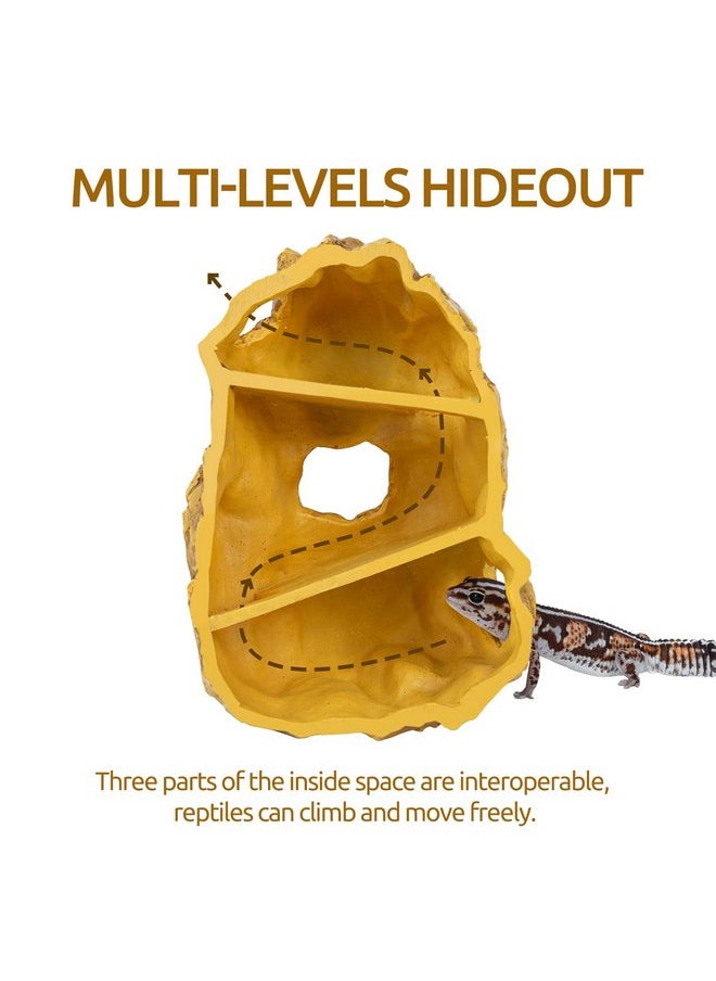 REPTIZOO - REPTIZOO Reptile Hide Hookable Multi-Levels Hideout Resin Reptile Cave Bearded Dragon Hideout Reptile Terrarium Accessories Decor for Reptiles, Amphibians, Snakes, Lizards,Leopard Gecko - Image 1