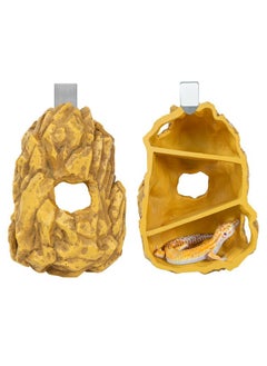 REPTIZOO Reptile Hide Hookable Multi-Levels Hideout Resin Reptile Cave Bearded Dragon Hideout Reptile Terrarium Accessories Decor for Reptiles, Amphibians, Snakes, Lizards,Leopard Gecko