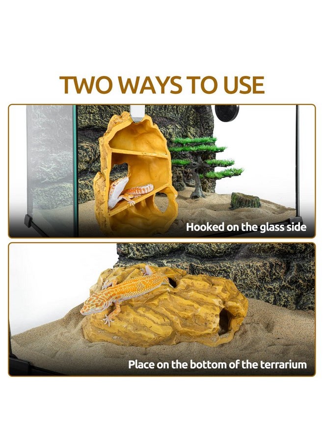 REPTIZOO - REPTIZOO Reptile Hide Hookable Multi-Levels Hideout Resin Reptile Cave Bearded Dragon Hideout Reptile Terrarium Accessories Decor for Reptiles, Amphibians, Snakes, Lizards,Leopard Gecko - Image 1
