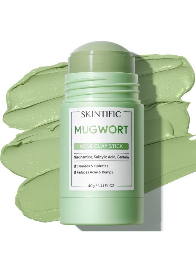 SKINTIFIC Mugwort Clay Stick Mask for Face, Redness Soothing & Breakout Control with Centella and Salicylic Acid, Gentle Exfoliating, Vegan Skincare, Wash-Off Facial Mud Mask |40g - Image 1