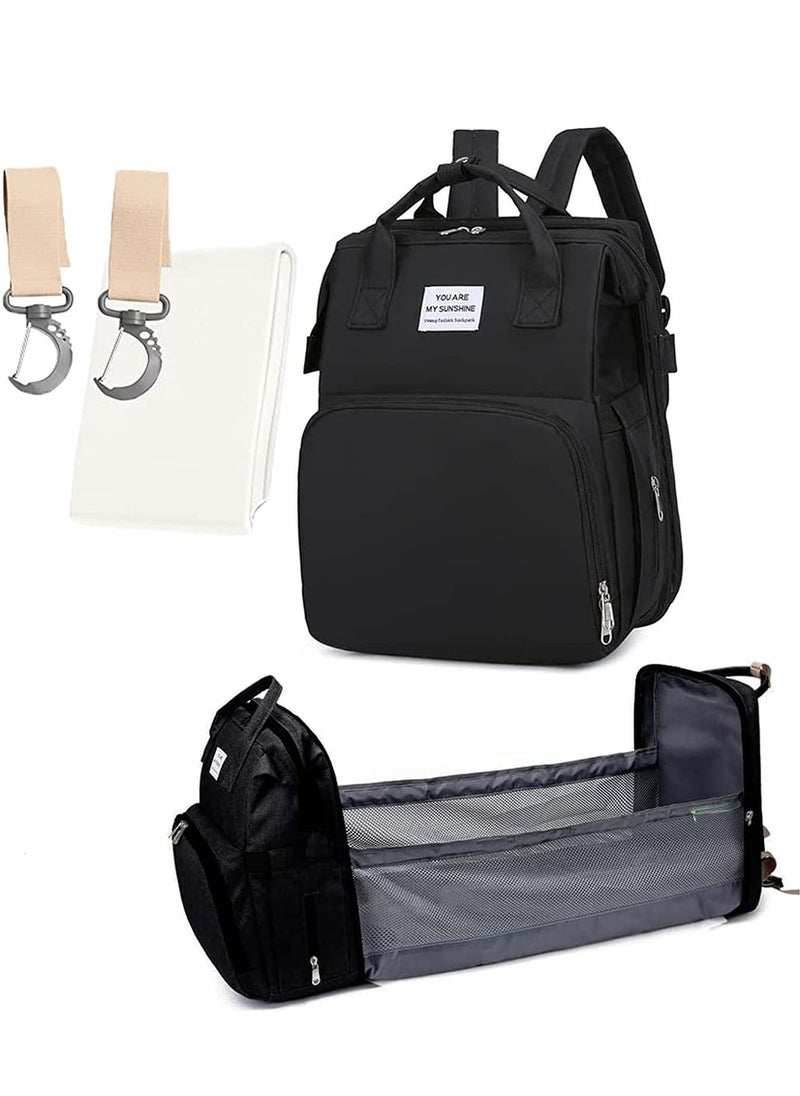 MileMelo - Multi-functional Travel Diaper Backpack Changing Baby Bag for Boys Girls Support Waterproof & Foldable Large Capacity with USB Charging Port Black - Image 1
