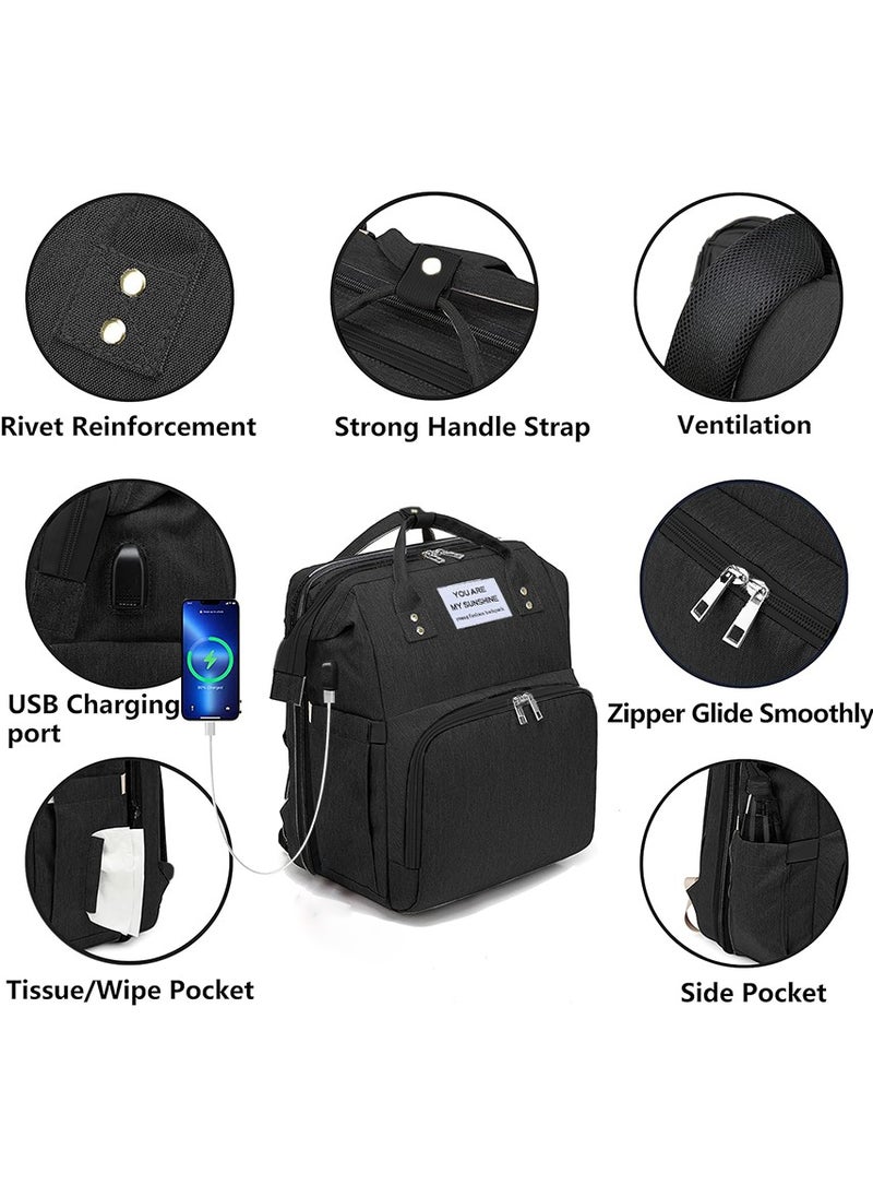 MileMelo - Multi-functional Travel Diaper Backpack Changing Baby Bag for Boys Girls Support Waterproof & Foldable Large Capacity with USB Charging Port Black - Image 1