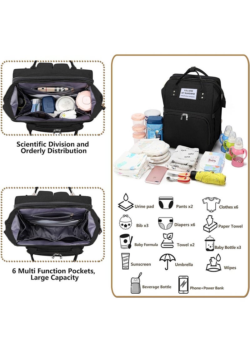 MileMelo - Multi-functional Travel Diaper Backpack Changing Baby Bag for Boys Girls Support Waterproof & Foldable Large Capacity with USB Charging Port Black - Image 1
