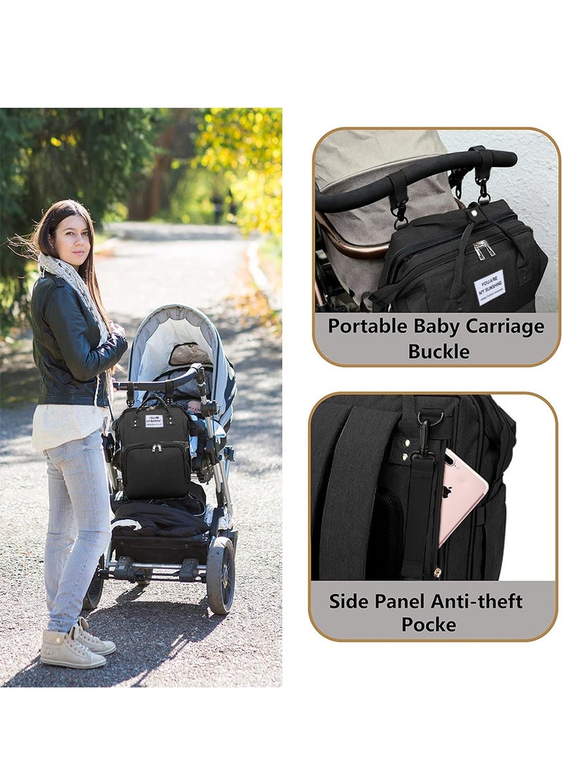 MileMelo - Multi-functional Travel Diaper Backpack Changing Baby Bag for Boys Girls Support Waterproof & Foldable Large Capacity with USB Charging Port Black - Image 1