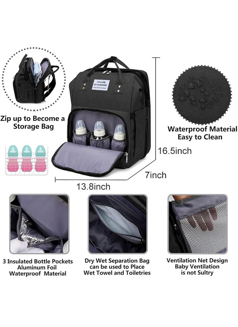 MileMelo - Multi-functional Travel Diaper Backpack Changing Baby Bag for Boys Girls Support Waterproof & Foldable Large Capacity with USB Charging Port Black - Image 1