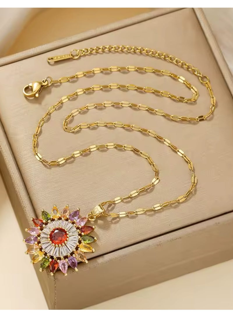 sixtyfour Elegant Stainless Steel Gold Plated Necklace For Women - Image 1