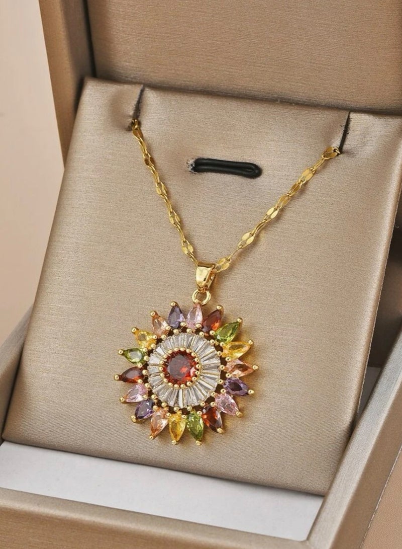 sixtyfour Elegant Stainless Steel Gold Plated Necklace For Women - Image 2