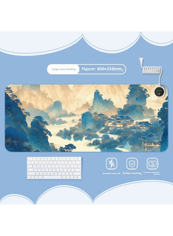 Ink Landscape Heating Heating Pad Warm Table Mat Office Computer Desktop Heating Mouse Pad-Color:800x330mm-Pattern:Jr-ink Scenery 113  - Image 1