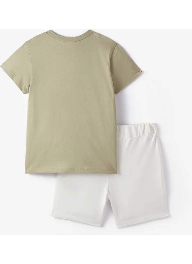 جون June Boy Dino Printed Shorts Set Light Khaki - Ecru