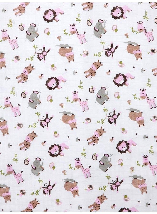 100% Cotton Muslin Baby Blanket6 Layered (43X43 Inches)Zoo Print Pink