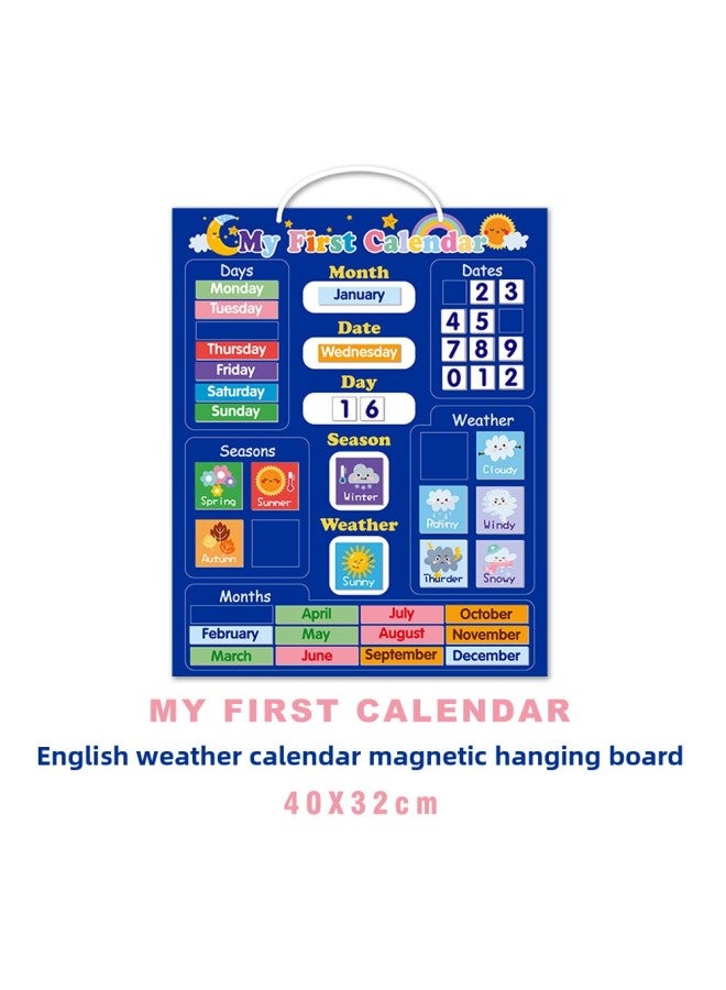 All-England Children's Toys Baby Cognitive Four Seasons Weather Time Record Form Whiteboard Stickers Wall Stickers Hanging Board-Color:Weather Board English Version (blue) - Image 1