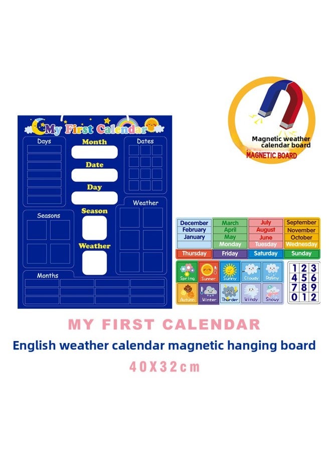 All-England Children's Toys Baby Cognitive Four Seasons Weather Time Record Form Whiteboard Stickers Wall Stickers Hanging Board-Color:Weather Board English Version (blue) - Image 3